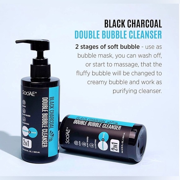 Soo'AE Black Charcoal 2 𝗶𝗻 1 Oxygen Double‎ Bubble Mask Cleanser face wash new - Picture 3 of 8